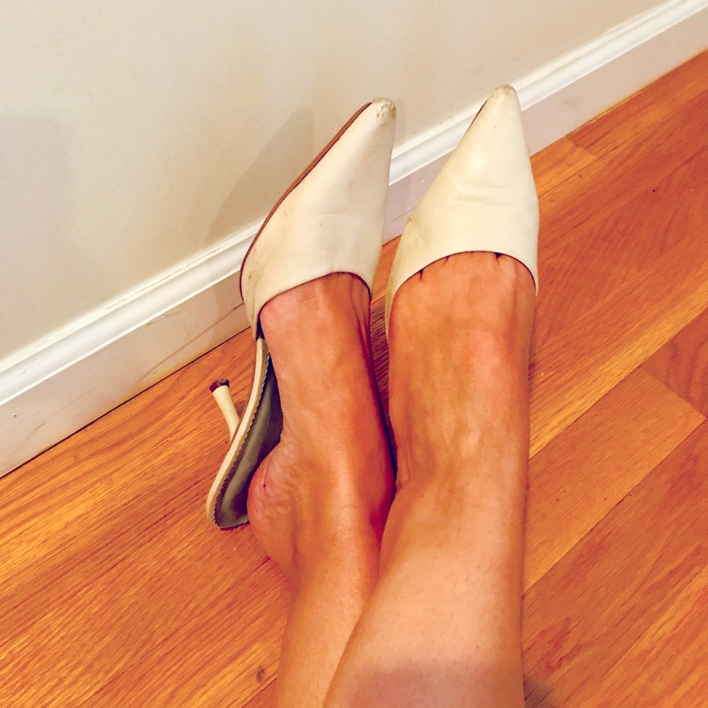 BCBG Cream Backless Kitten Heel
